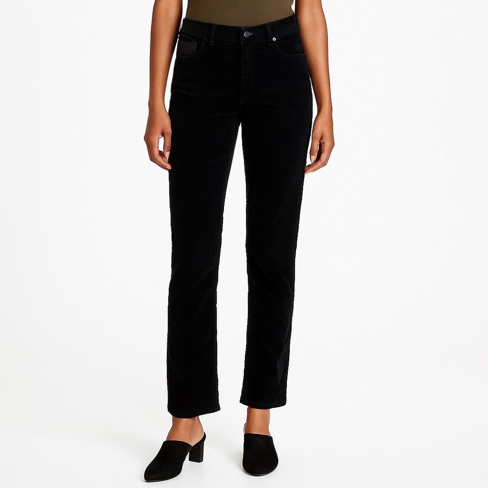 Zadig & Voltaire‎ Corduroy Pants Women’s Size 40 Black Leather Detail Paris Edge